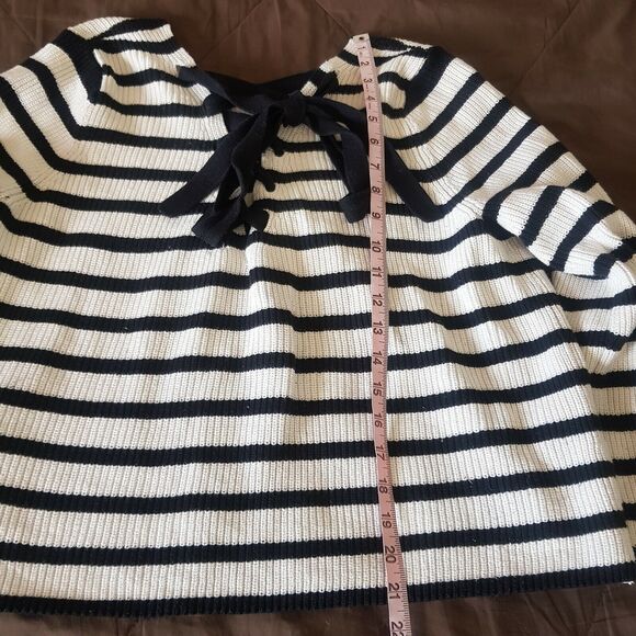 Loft Sweater Womens Size XL Chunky Knit Stripe Tie Back Minimalist Preppy Geek - Picture 11 of 12